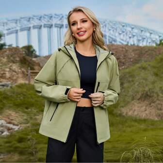 1pc Women Outdoor Sports Windbreaker Jacket, Mid-Length Casual Bomber Jacket, Fashionable Sportswear