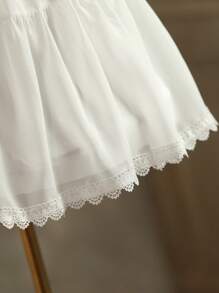 1 件百搭雪纺弹力鱼骨洛丽塔衬裙，白色蕾丝柔软薄纱半身裙衬裙，适合角色扮演、万圣节和圣诞节配饰 - A - 查看 6