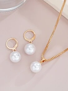 17KM Set de 3 piezas de joyas con pendientes y collar de perlas falsas, para mujeres, vacaciones, citas, Día de San Valentín, uso diario