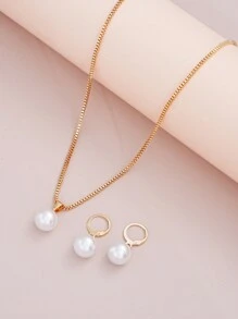 17KM Set de 3 piezas de joyas con pendientes y collar de perlas falsas, para mujeres, vacaciones, citas, Día de San Valentín, uso diario