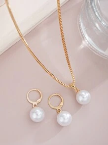 17KM Set de 3 piezas de joyas con pendientes y collar de perlas falsas, para mujeres, vacaciones, citas, Día de San Valentín, uso diario