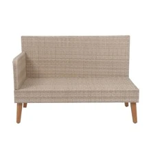 3 Piece Patio Sectional Wicker Rattan Outdoor Furniture Sofa Set Natural Yellow Wicker + Dark Grey Cushion YY Choice