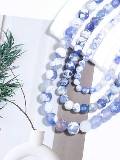 1pc Natural Light White Blue Fire Agates Stone Loose Round Beads For Jewelry Making Diy Bracelet Accessories 15'' 6 8 10mm