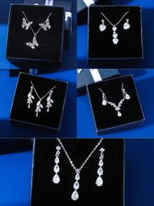 Bộ 3 món/Bộ trang sức mặt dây chuyền bằng đồng thau hình con bướm, trái tim, cành cây và giọt nước mắt Cubic Zirconia sang trọng thanh lịch dành cho phụ nữ, trẻ em gái, tốt nghiệp, tiệc tùng, sinh nhật, ngày lễ tình nhân, quà tặng Giáng sinh cho ngày của mẹ - Nhiều màu - Xem 1