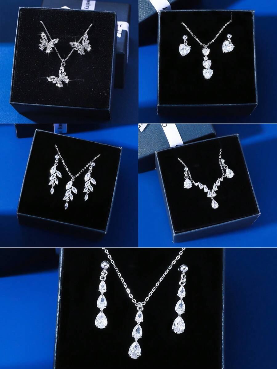 Bộ 3 món/Bộ trang sức mặt dây chuyền bằng đồng thau hình con bướm, trái tim, cành cây và giọt nước mắt Cubic Zirconia sang trọng thanh lịch dành cho phụ nữ, trẻ em gái, tốt nghiệp, tiệc tùng, sinh nhật, ngày lễ tình nhân, quà tặng Giáng sinh cho ngày của mẹ - Nhiều màu - Xem 1