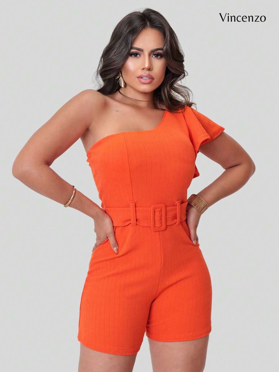 Women's Romper Short Jumpsuit - Naranja - Ver 1