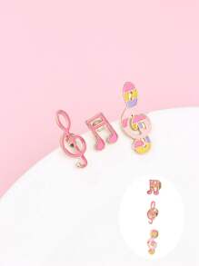 3pcs/Card Music Note Shaped Zinc Alloy Enamel Cute Brooch Badges For Girls, Suitable For Daily Accessory Use On Bags, Hats - Multicolor - View 3