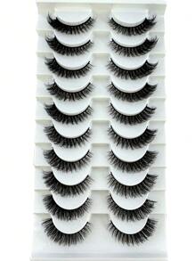 10 pares de pestañas postizas de ojo de gato/pestañas de visón 3D de aspecto natural. Extensión de pestañas clásicas rusas gruesas, suaves y con tira falsa. Conjunto de pestañas postizas - Negro - Ver 2