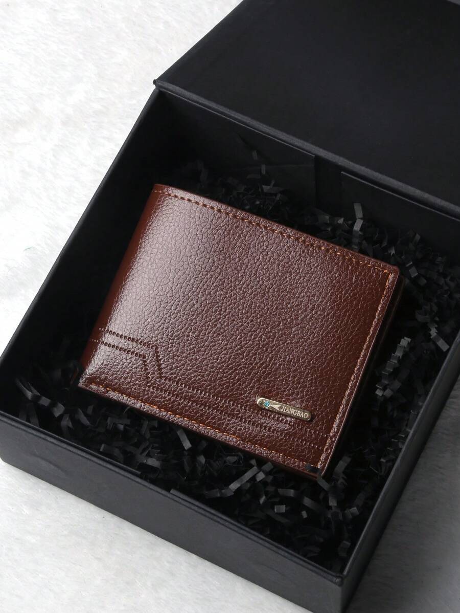 Męski portfel i etui w nowym stylu z klipsem na banknoty, ramką na zdjęcie identyfikacyjne i wieloma przegródkami na karty, modny, swobodny klips na banknoty dla młodych mężczyzn, ultracienki, miękki portfel ze skóry PU, organizer na karty Męski biznesowy, swobodny, krótki portfel ze skóry Pu - Brązowy - Zobacz 1