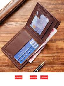 Męski portfel i etui w nowym stylu z klipsem na banknoty, ramką na zdjęcie identyfikacyjne i wieloma przegródkami na karty, modny, swobodny klips na banknoty dla młodych mężczyzn, ultracienki, miękki portfel ze skóry PU, organizer na karty Męski biznesowy, swobodny, krótki portfel ze skóry Pu - Brązowy - Zobacz 3