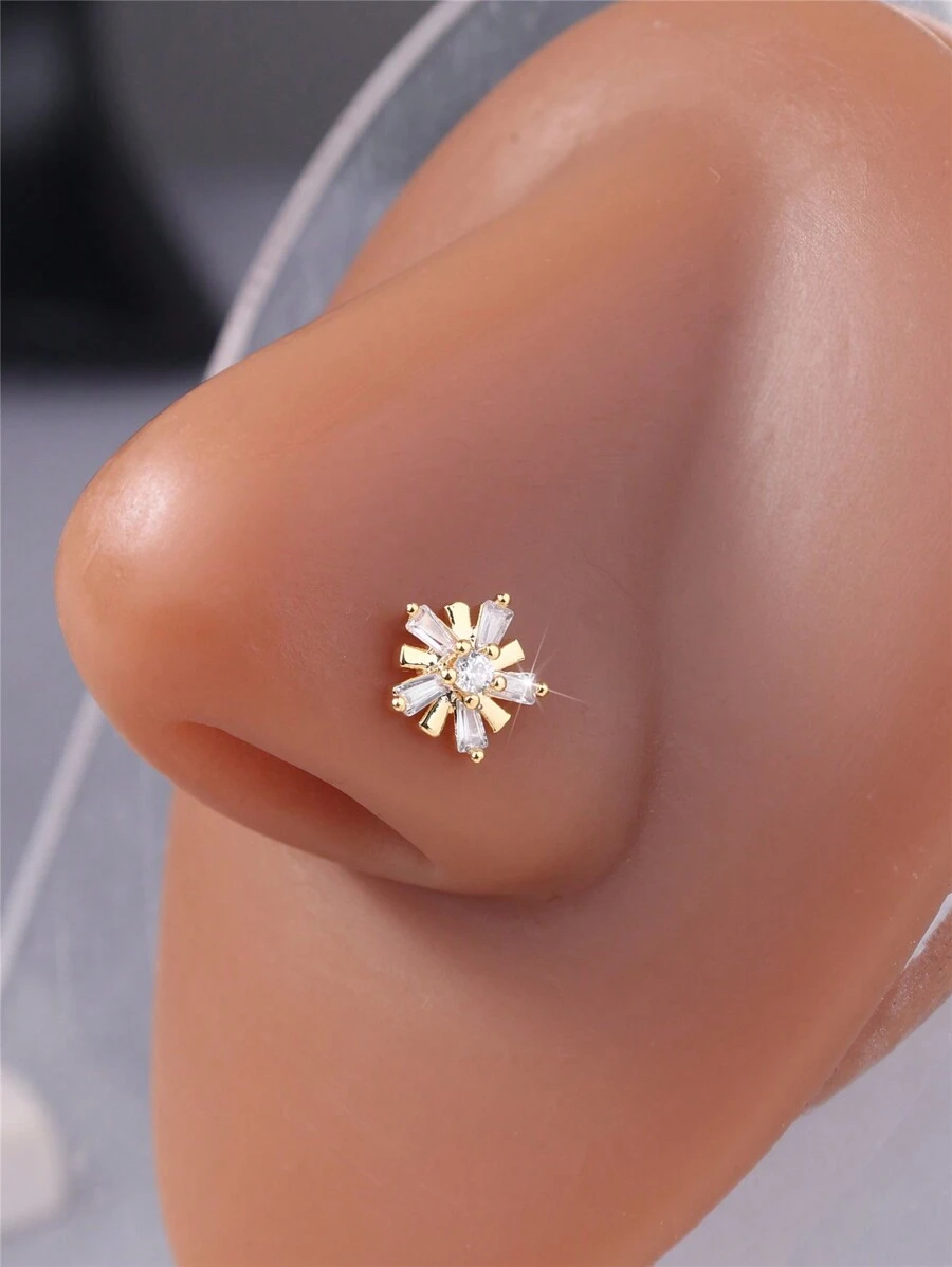 1入組鑽石鈦鋼鑲嵌雪花形鼻釘,l型骨鼻針身體珠寶 - L058 - 查看 1