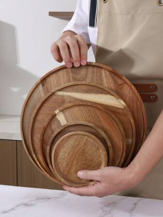 5-12 英寸实木盘子，玫瑰木圆盘，坚固经典的盘子，易于清洁且重量轻，适用于餐点、甜点、乔迁、圣诞节礼物、装饰、钥匙、浴室储物、厨房、圣诞节礼物