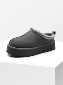 Genuine Suede Leather Women's Fashion Platform Slippers - Short Ankle Boot With Anti-Slip Sole- Cozy, Fuzzy, And Warm Winter Footwear FuzzyEasy Women's 1.57 Inch Platform Slip-On Home Furry Slippers, Ideal For Indoor And Outdoor Use Suitable For Gift (SUGGEST SIZE UP) - 灰色 - 查看 4