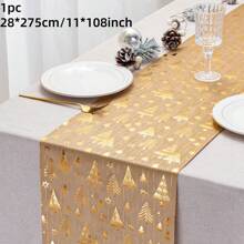 1/2 cuộn 11 "X108" Bông tuyết mùa đông, Cây Giáng sinh, Khăn trải bàn dài hình chữ nhật hình nai sừng tấm có thể giặt và chống nhăn, có nhiều màu sắc - Khăn trải bàn dài hình chữ nhật hình bông tuyết màu xanh lá cây, Giáng sinh và năm mới bằng vàng, Trang trí lễ Giáng sinh mùa đông theo mùa cho Halloween, năm mới, nhà, bữa tiệc, tiệc, trang trí bàn ăn, trang trí nhà cửa, trang trí Giáng sinh, đồ dùng tiệc - Nhiều màu - Xem 34