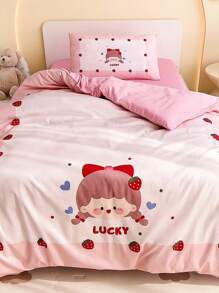 3pcs Bedding Set, Cute Strawberry Printed Pink Duvet Cover, Baby Nursery Nap Mat Bedding For Girls, Suitable For Children, All Season (Includes 1 Duvet Cover, 1 Mattress Cover, 1 Pillow Case, No Filler) - Multicolor - View 2