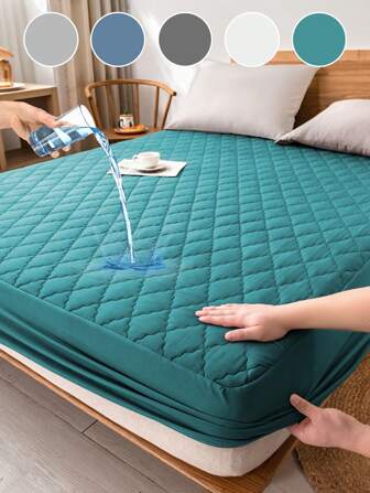 1件防水绗缝床笠，亲肤舒适，柔软亲肤，适用于卧室，11.8英寸深口袋透气绗缝床笠，适用于单人床、双人床、大号床、特大号床，纯色床垫保护套，柔软床垫垫和床垫罩，防尘，可机洗