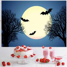 1 pieza Tela de fondo fotográfico con temática de cumpleaños de murciélago negro y árbol seco para baby shower - Multicolor - Ver 4