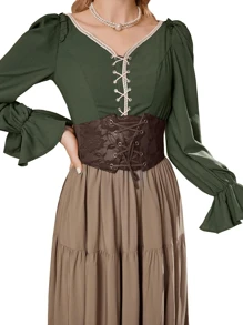 1pc Women's Coffee-Color Lace Waist Elastic Waistband, Sexy Waist Cincher Suitable For Halloween Party, Commute, Gathering, Street Style - Brown - View 6