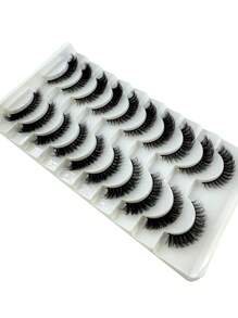 10 pares de pestañas postizas de ojo de gato/pestañas de visón 3D de aspecto natural. Extensión de pestañas clásicas rusas gruesas, suaves y con tira falsa. Conjunto de pestañas postizas - Negro - Ver 5
