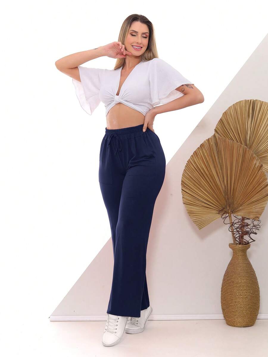 CLICK MODAS Women's Pantaloon Pants With External Pocket - 藏蓝色 - 查看 1