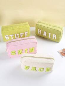 4件套化妆包，大容量收纳包，带有独特的刺绣字母图案 - 彩色 - 查看 1