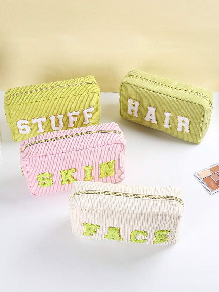 4件套化妆包，大容量收纳包，带有独特的刺绣字母图案 - 彩色 - 查看 1