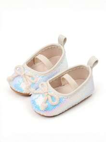 白色婴儿鞋，时尚亮片婴儿女童鞋，蝴蝶结婴儿学步鞋，软底新生儿学步鞋 - 白色 - 查看 7