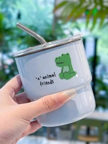 304 不锈钢熊猫图案吸管杯，真空隔热旅行杯运动水壶，户外水壶