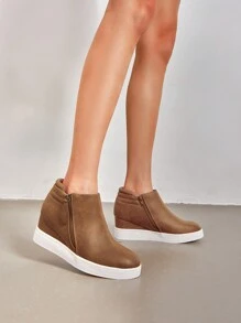Women's Platform Wedge Sneakers Ankle Booties With An Elastic Strap And Inside Zipper Enhances Comfort - Cà phê nâu - Xem 1