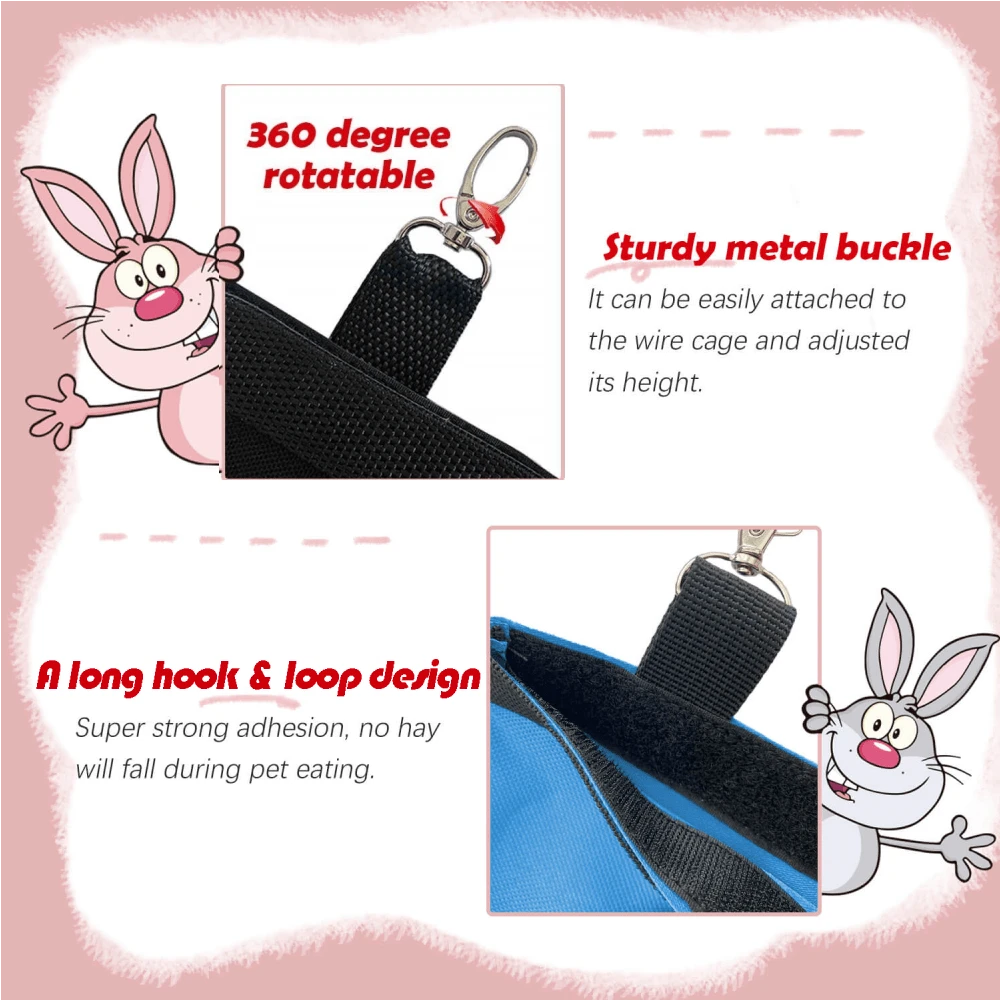 Rabbit Hay Bag Feeder, Blue 600D Oxford Cloth Fabric Hay Hanging Feeder