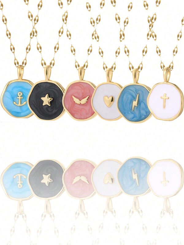 1pc Stainless Steel Moon, Lightning, Star, Wing & Heart Pendant Necklace, Women Summer Versatile Chain, Halloween Gift