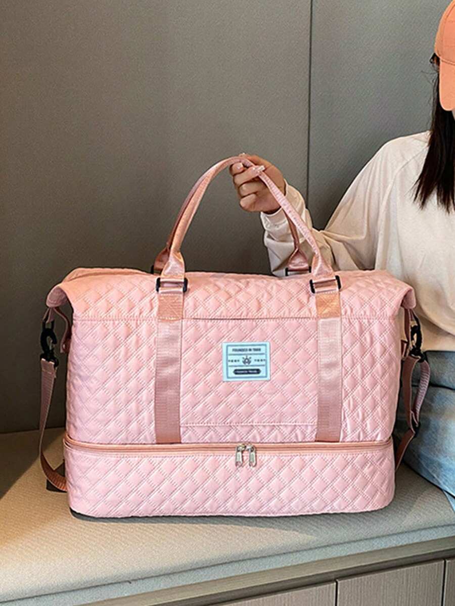 旅行行李袋套装、带单肩包的女士周末旅行包、带鞋隔层的随身旅行包、带湿袋鞋袋的瑜伽健身包、产房医院包、商务、旅行运动包套装 - 粉色 - 查看 1