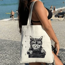 Bolsa Ecobag  100% algodão Estampa GATO POLICE DEPT - Branco - Visão 1