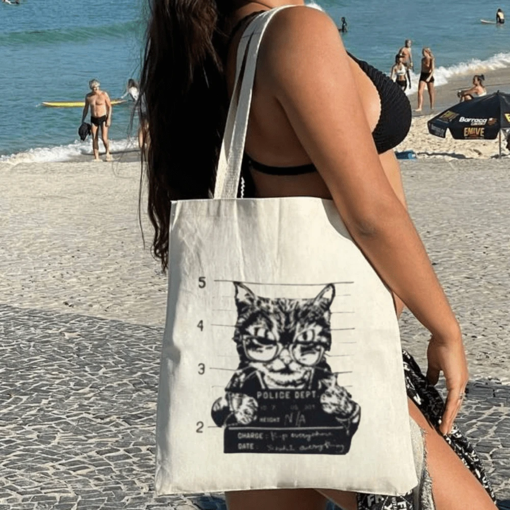 Bolsa Ecobag  100% algodão Estampa GATO POLICE DEPT - Branco - Visão 1