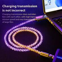 120W RGB 超级快速充电线，带 180° 可旋转 LED 灯，USB 转 Type-C/Micro/Lightning 数据线，兼容 iPhone/小米/Android/华为通用高效充电器适配器 - Cable*1 - 查看 3