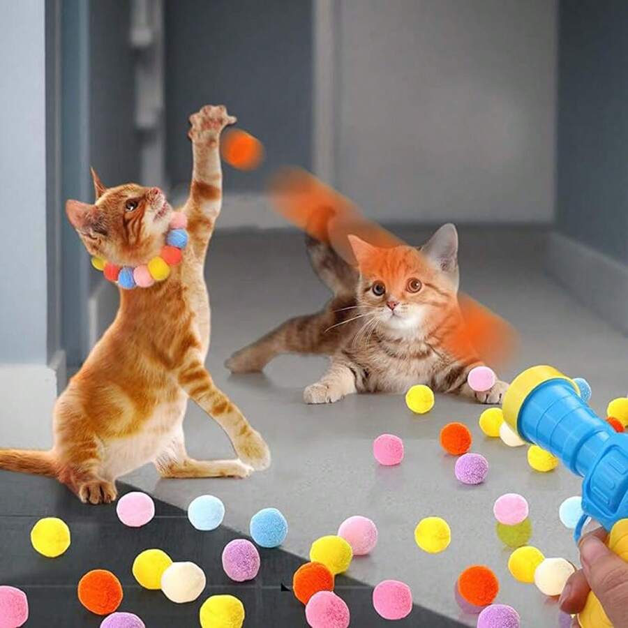Cat Toy Ball Shooting Gun, Cat Fetch Toy Gun, Plush Ball Shooting Gun