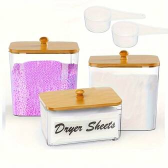 Pojemniki do przechowywania w pralni Pojemniki na pranie i uchwyt na chusteczki do suszenia z pokrywkami i etykietami na detergenty do prania Kapsułki do prania Organizacja suchych chusteczek, pokój w akademiku