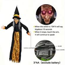 发光恐怖万圣节女巫吊鬼，带声音触摸控制 LED 灯，照亮鬼屋装饰，适合酒吧场景和节日气氛 - 露台、草坪和花园 - 黑色 - 查看 10