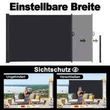VA-Cerulean Extendable Side Awning Privacy Screen Wind Protection Side Wall Awning Awning Fabric For Terrace And Balcony, 160x300cm / 180x300cm / 200x300cm, Anthracite / Grey - 黑色 - 查看 3
