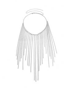 Luxurious Multilayered Sparkling Rhinestone Chain Tassel Body Chain Top For Women, Ideal For Nightclubs - Silver - View 7