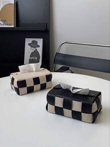 CMYD Studio 1pc Black And White Checkered Paper Towel Holder Luxury Chic Dining Table Tissue Box Vintage Woven Paper Napkin Dispenser For Kitchen Bathroom Home Decor Elegant Storage Organizer - Multicolor - View 12
