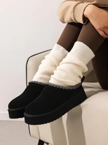 Genuine Suede Leather Women's Fashion Platform Slippers - Short Ankle Boot With Anti-Slip Sole- Cozy, Fuzzy, And Warm Winter Footwear FuzzyEasy Women's 1.57 Inch Platform Slip-On , Ideal For Indoor And Outdoor Use Suitable For Gift (SUGGEST SIZE UP) - 黑色 - 查看 2