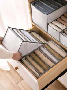 1pc/3pcs White Clothes Storage Box With Divider Compartments, Wardrobe Organizer, Decorative Storage Bag For Dresses, Pants, Shoes, Jeans, Boots, Skirts, Bedroom, Storage Box, Storage Box, Home Storage, Women White T-Shirt, Women Black Pants - White - View 3