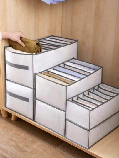 1pc/3pcs White Clothes Storage Box With Divider Compartments, Wardrobe Organizer, Decorative Storage Bag For Dresses, Pants, Shoes, Jeans, Boots, Skirts, Bedroom, Storage Box, Storage Box, Home Storage, Women White T-Shirt, Women Black Pants