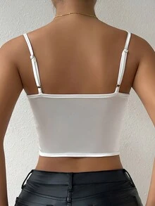 女士夏季蕾丝性感白色露背吊带紧身胸衣上衣 - 白色 - 查看 5