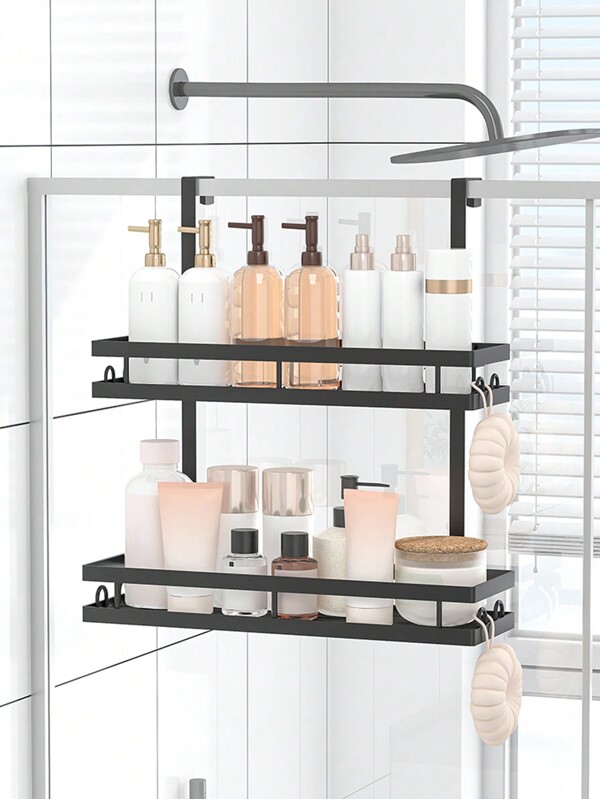 1pc Double-Layer Bathroom Organizer Rack, Thick & High Capacity, Hanging Shower Caddy, Shampoo & Body Wash Holder, Easy Installation, Space-Saving, For Bathroom, Shower, Toiletries Storage, Bathroom Shelf, Bathroom Accessories