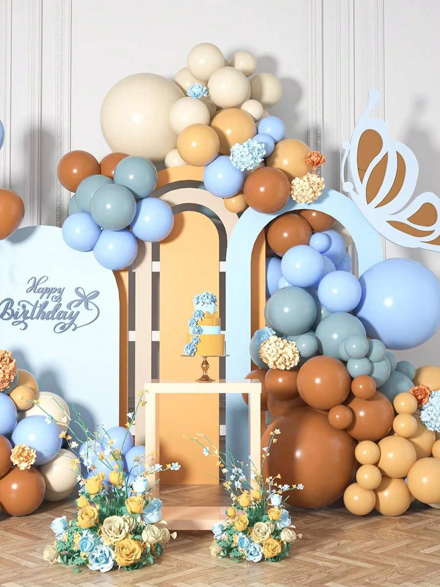 105 Chiếc Bộ Vòm Vòng Hoa Bóng Bay Màu Trắng Ngà Và Màu Xanh Ca Cao, Bóng Bay Confetti Cao Su Màu Hỗn Hợp, Trang Trí Nền Tiệc, Vật Dụng Trang Trí Tiệc Sinh Nhật Ngày Lễ, Trang Trí Tiệc Tiết Lộ Giới Tính - Nhiều màu - Xem 1