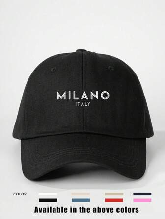 1pc Printed "MILANO ITALY" Adjustable Baseball Cap, Outdoor Sun Protection Casual Hat Suitable For Spring, Autumn Travel, Beach, Y2K Style For Youth