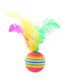 1pc-6pcs Cat Toys Interactive Rainbow Ball With Feathers