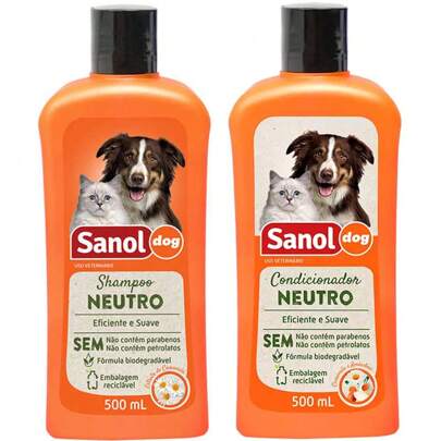 Kit banho em cães gatos Neutro - Shampoo e Condicionador Neutro Sanol Sem parabenos